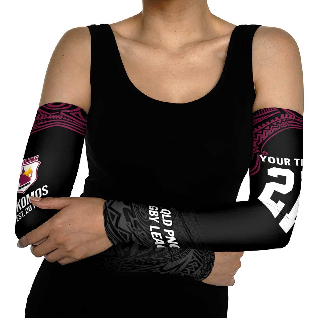 Queensland Papua New Guinea Custom Arm Sleeves All Black Pacific PNG Tribal Style - Aussie Hoodie