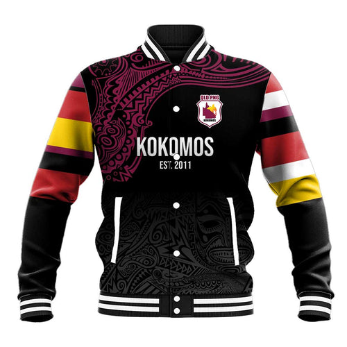 Queensland Papua New Guinea Custom Baseball Jacket All Black Pacific PNG Tribal Style