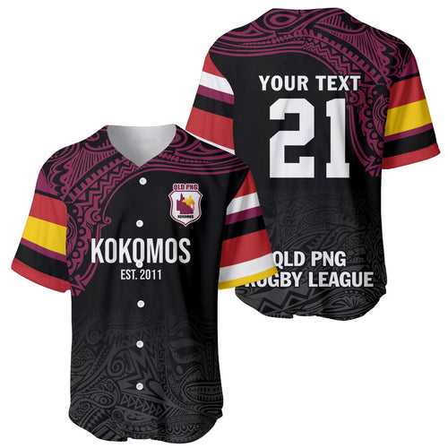 Queensland Papua New Guinea Custom Baseball Jersey All Black Pacific PNG Tribal Style