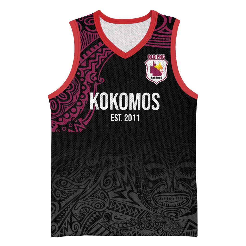 Queensland Papua New Guinea Custom Basketball Jersey All Black Pacific PNG Tribal Style - Aussie Hoodie