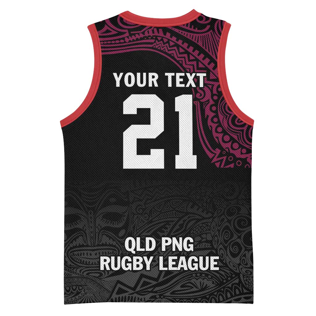 Queensland Papua New Guinea Custom Basketball Jersey All Black Pacific PNG Tribal Style - Aussie Hoodie