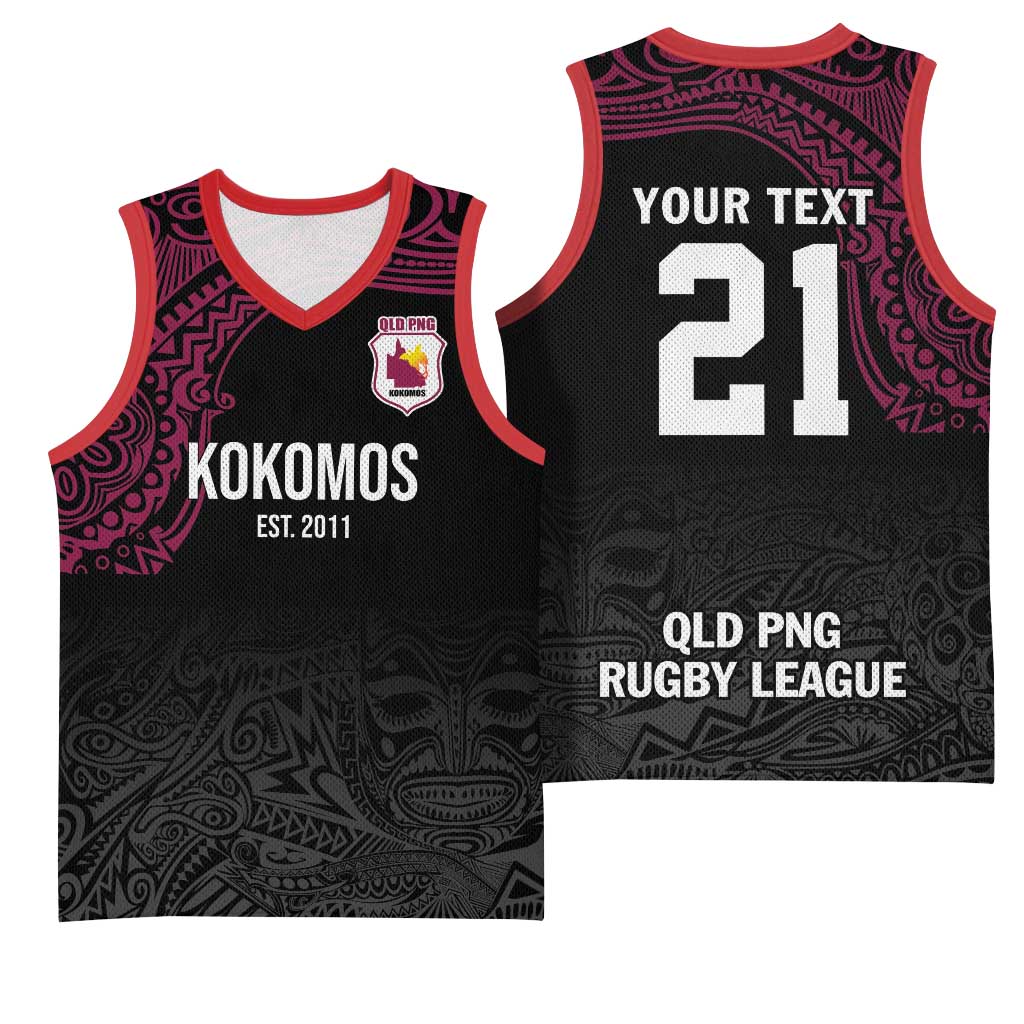 Queensland Papua New Guinea Custom Basketball Jersey All Black Pacific PNG Tribal Style - Aussie Hoodie
