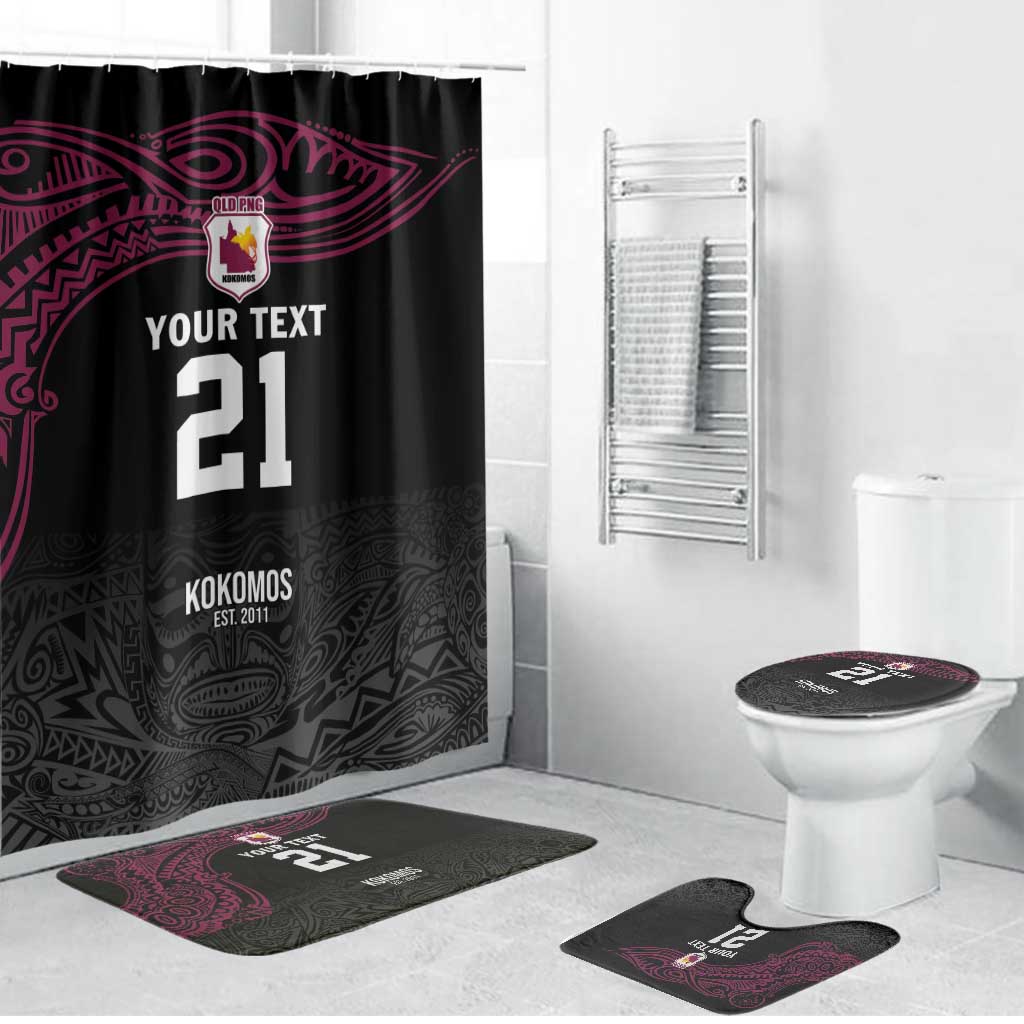 Queensland Papua New Guinea Custom Bathroom Set All Black Pacific PNG Tribal Style - Aussie Hoodie