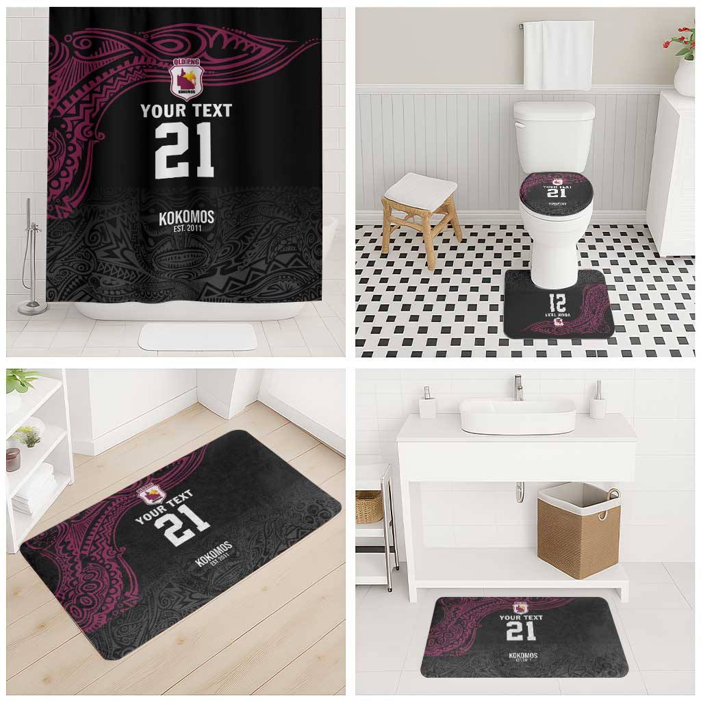Queensland Papua New Guinea Custom Bathroom Set All Black Pacific PNG Tribal Style - Aussie Hoodie