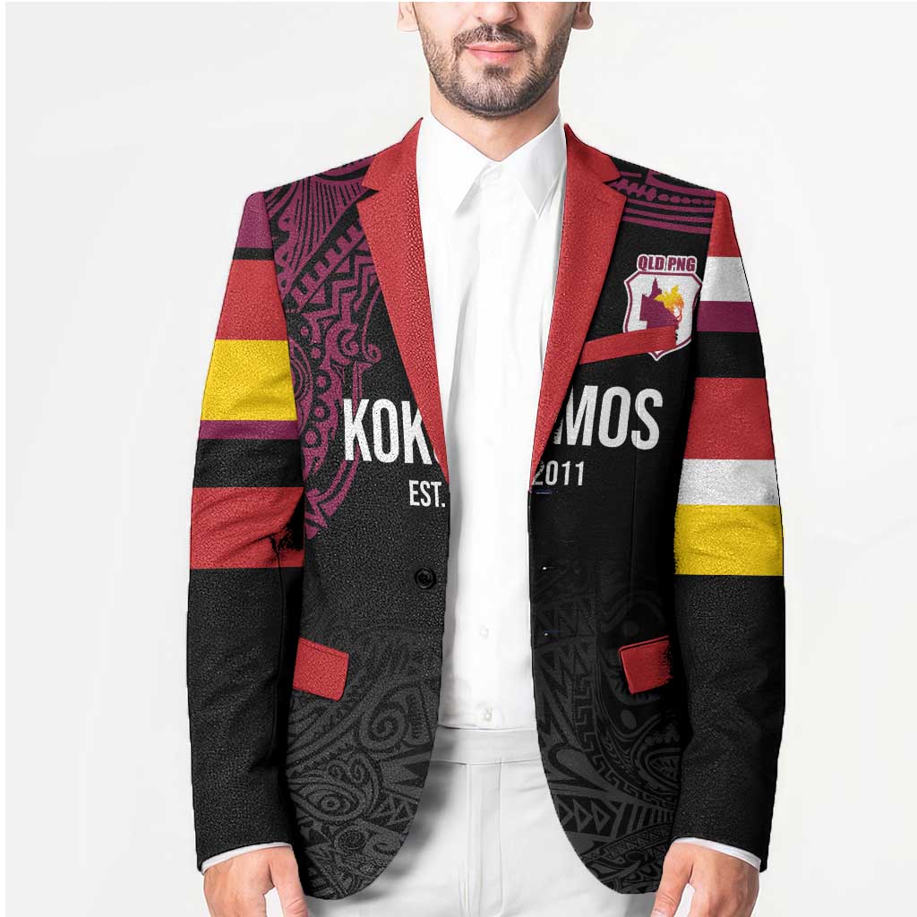 Queensland Papua New Guinea Custom Blazer All Black Pacific PNG Tribal Style - Aussie Hoodie