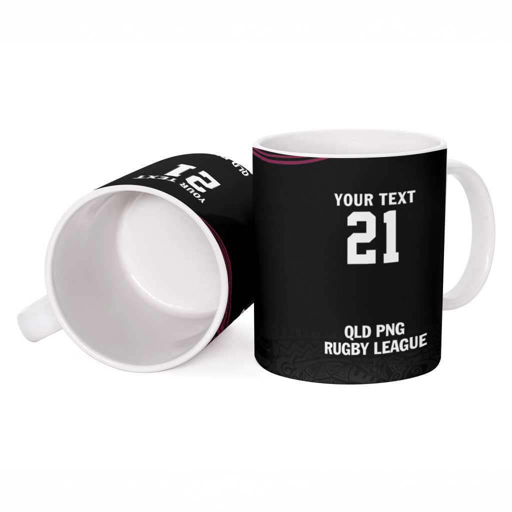 Queensland Papua New Guinea Custom Ceramic Mug All Black Pacific PNG Tribal Style - Aussie Hoodie