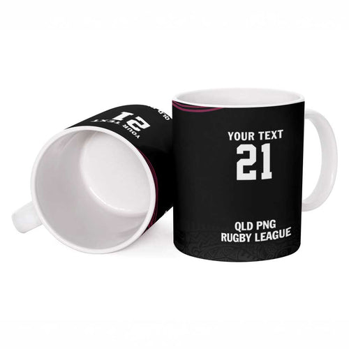 Queensland Papua New Guinea Custom Ceramic Mug All Black Pacific PNG Tribal Style - Aussie Hoodie