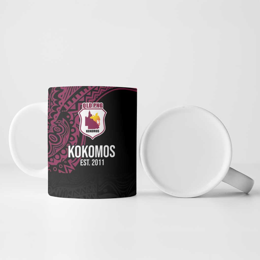 Queensland Papua New Guinea Custom Ceramic Mug All Black Pacific PNG Tribal Style - Aussie Hoodie