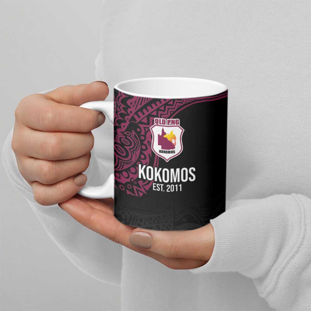 Queensland Papua New Guinea Custom Ceramic Mug All Black Pacific PNG Tribal Style - Aussie Hoodie