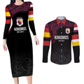Queensland Papua New Guinea Custom Couples Matching Long Sleeve Bodycon Dress and Long Sleeve Button Shirt All Black Pacific PNG Tribal Style