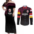 Queensland Papua New Guinea Custom Couples Matching Off Shoulder Maxi Dress and Long Sleeve Button Shirt All Black Pacific PNG Tribal Style