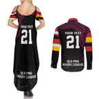 Queensland Papua New Guinea Custom Couples Matching Summer Maxi Dress and Long Sleeve Button Shirt All Black Pacific PNG Tribal Style