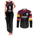 Queensland Papua New Guinea Custom Couples Matching Tank Maxi Dress and Long Sleeve Button Shirt All Black Pacific PNG Tribal Style