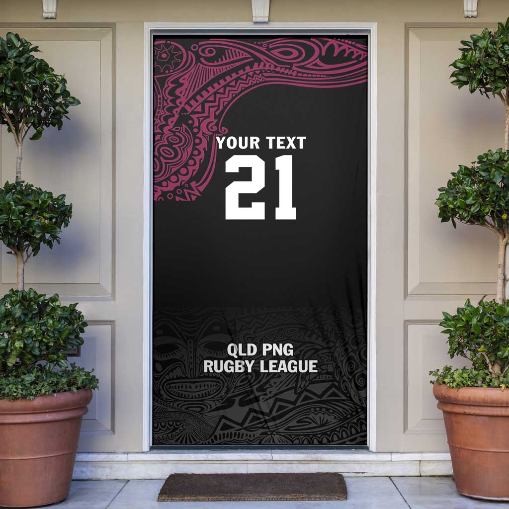 Queensland Papua New Guinea Custom Door Cover All Black Pacific PNG Tribal Style - Aussie Hoodie