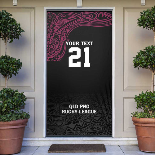 Queensland Papua New Guinea Custom Door Cover All Black Pacific PNG Tribal Style - Aussie Hoodie