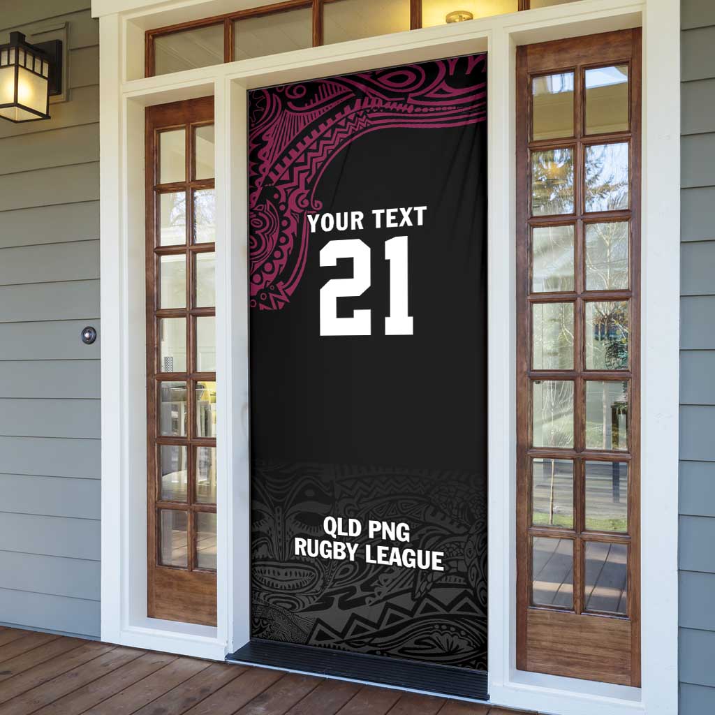 Queensland Papua New Guinea Custom Door Cover All Black Pacific PNG Tribal Style - Aussie Hoodie