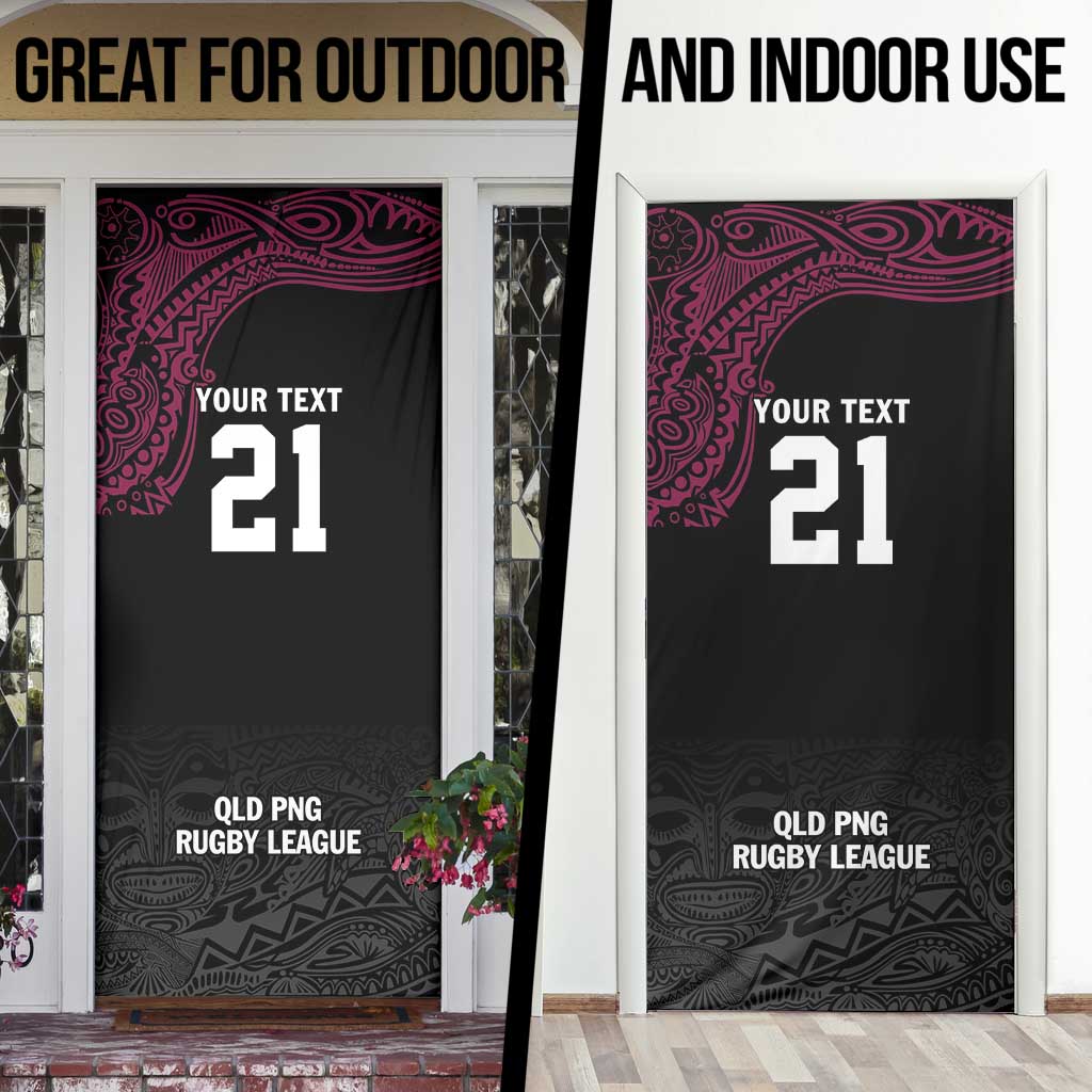 Queensland Papua New Guinea Custom Door Cover All Black Pacific PNG Tribal Style - Aussie Hoodie