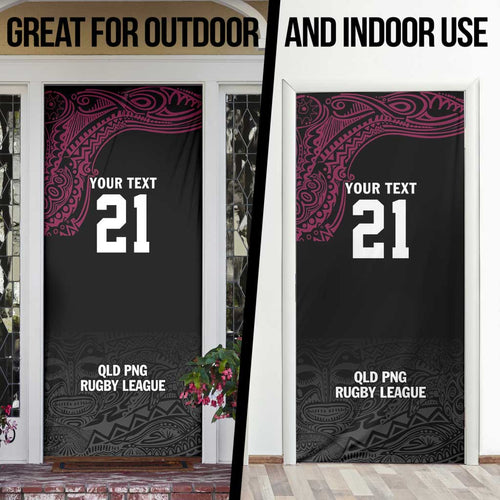 Queensland Papua New Guinea Custom Door Cover All Black Pacific PNG Tribal Style - Aussie Hoodie