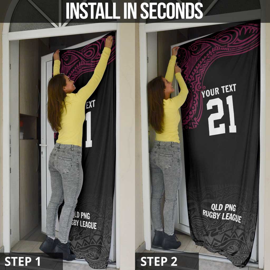 Queensland Papua New Guinea Custom Door Cover All Black Pacific PNG Tribal Style - Aussie Hoodie