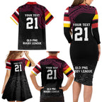 Queensland Papua New Guinea Custom Family Matching Long Sleeve Bodycon Dress and Hawaiian Shirt All Black Pacific PNG Tribal Style