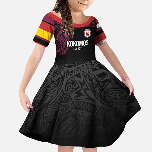 Queensland Papua New Guinea Custom Family Matching Mermaid Dress and Hawaiian Shirt All Black Pacific PNG Tribal Style
