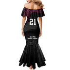 Queensland Papua New Guinea Custom Family Matching Mermaid Dress and Hawaiian Shirt All Black Pacific PNG Tribal Style