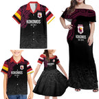 Queensland Papua New Guinea Custom Family Matching Off Shoulder Maxi Dress and Hawaiian Shirt All Black Pacific PNG Tribal Style