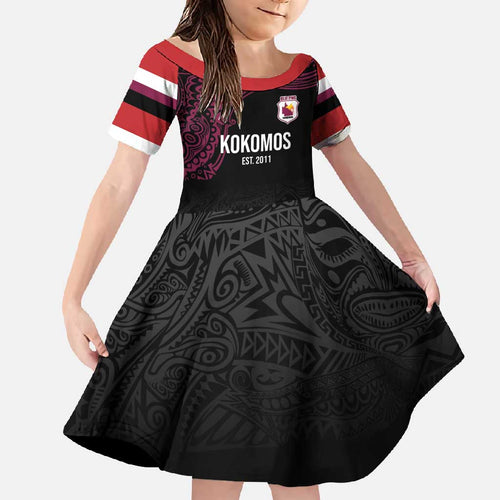 Queensland Papua New Guinea Custom Family Matching Off Shoulder Maxi Dress and Hawaiian Shirt All Black Pacific PNG Tribal Style