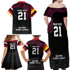 Queensland Papua New Guinea Custom Family Matching Off Shoulder Maxi Dress and Hawaiian Shirt All Black Pacific PNG Tribal Style