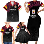 Queensland Papua New Guinea Custom Family Matching Short Sleeve Bodycon Dress and Hawaiian Shirt All Black Pacific PNG Tribal Style