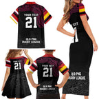 Queensland Papua New Guinea Custom Family Matching Short Sleeve Bodycon Dress and Hawaiian Shirt All Black Pacific PNG Tribal Style