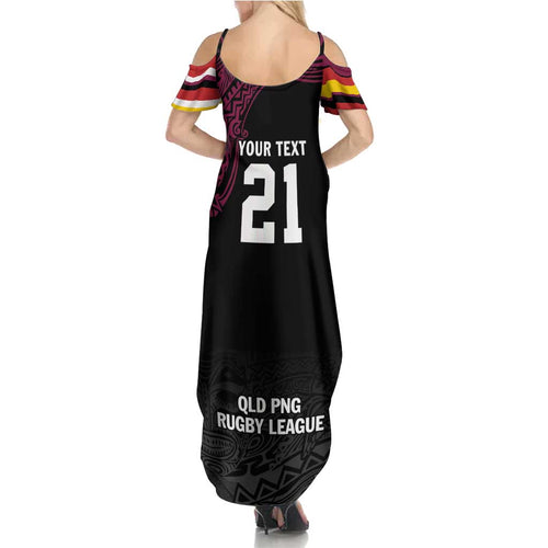 Queensland Papua New Guinea Custom Family Matching Summer Maxi Dress and Hawaiian Shirt All Black Pacific PNG Tribal Style