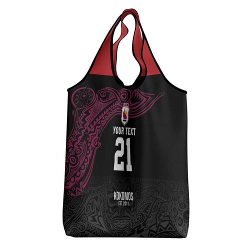 Queensland Papua New Guinea Custom Grocery Bag All Black Pacific PNG Tribal Style