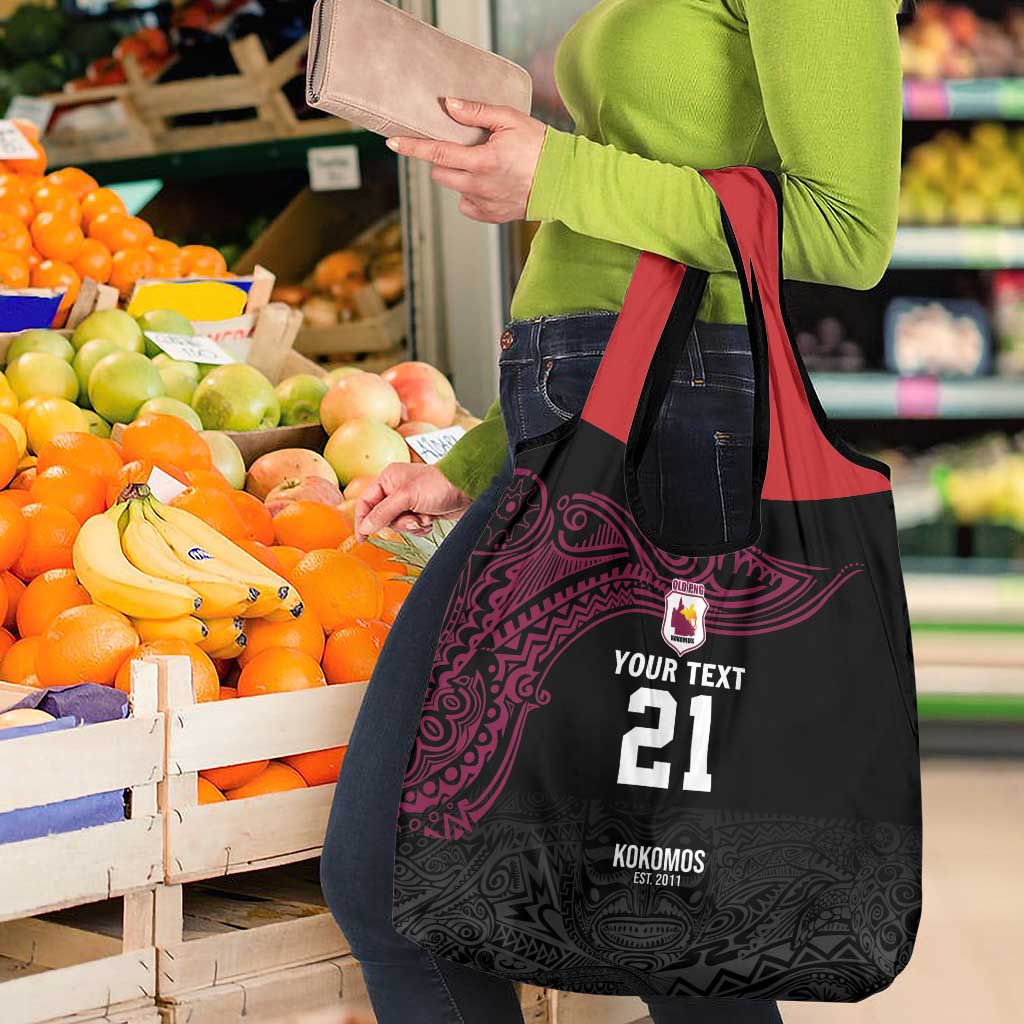 Queensland Papua New Guinea Custom Grocery Bag All Black Pacific PNG Tribal Style