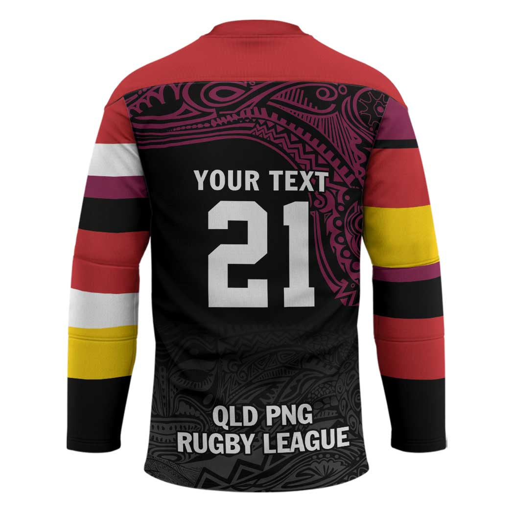 Queensland Papua New Guinea Custom Hockey Jersey All Black Pacific PNG Tribal Style - Aussie Hoodie