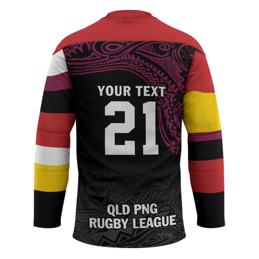 Queensland Papua New Guinea Custom Hockey Jersey All Black Pacific PNG Tribal Style - Aussie Hoodie