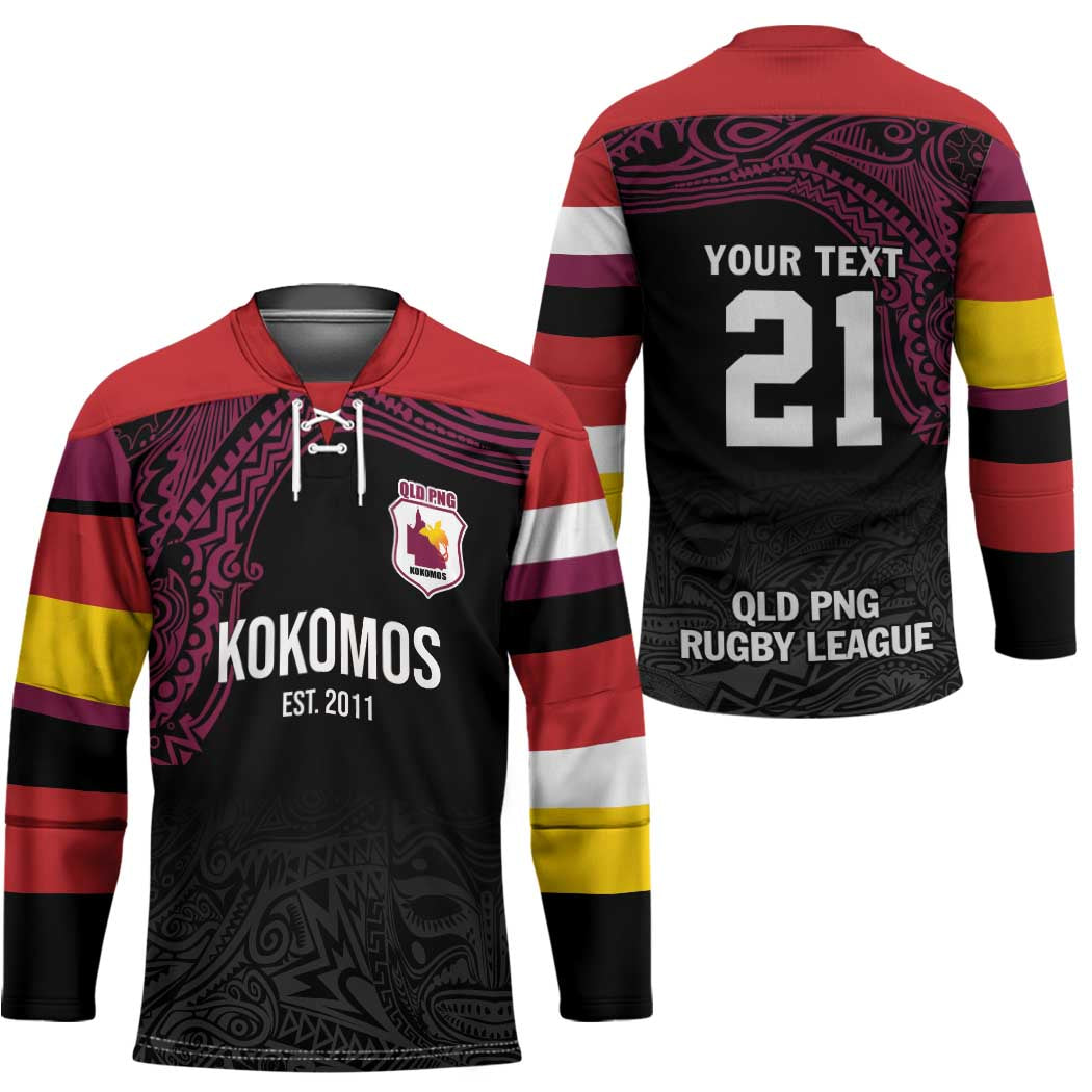 Queensland Papua New Guinea Custom Hockey Jersey All Black Pacific PNG Tribal Style - Aussie Hoodie
