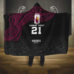 Queensland Papua New Guinea Custom Hooded Blanket All Black Pacific PNG Tribal Style