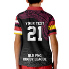 Queensland Papua New Guinea Custom Kid Polo Shirt All Black Pacific PNG Tribal Style