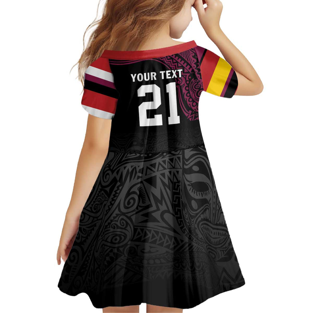 Queensland Papua New Guinea Custom Kid Short Sleeve Dress All Black Pacific PNG Tribal Style