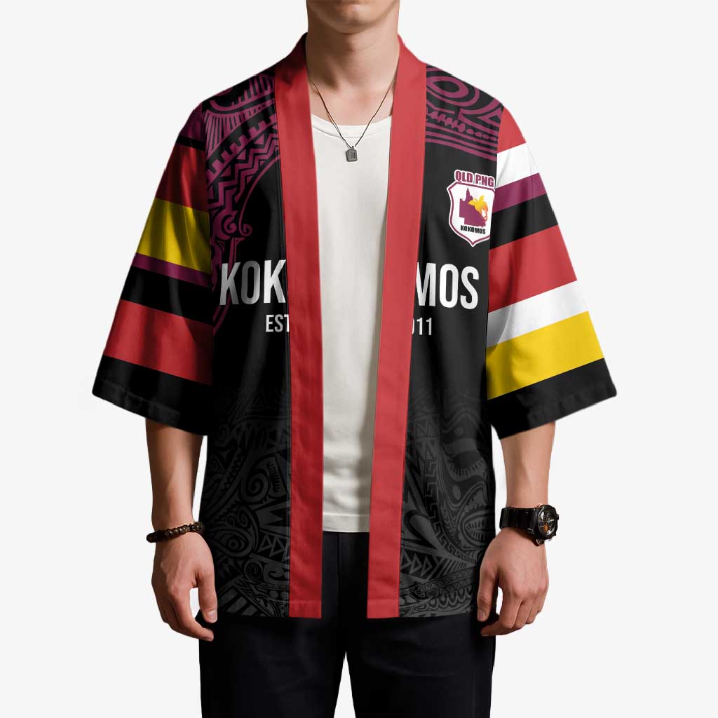 Queensland Papua New Guinea Custom Kimono All Black Pacific PNG Tribal Style - Aussie Hoodie