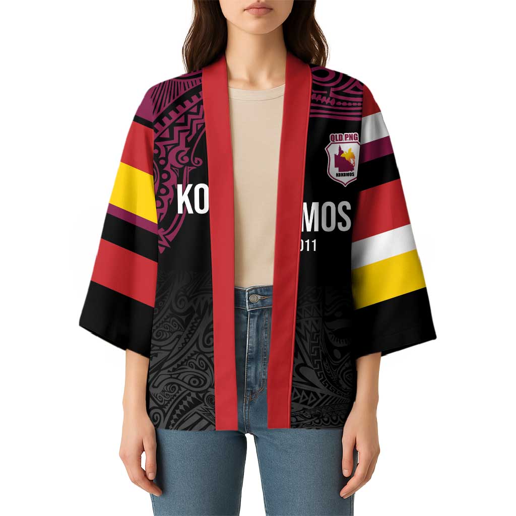 Queensland Papua New Guinea Custom Kimono All Black Pacific PNG Tribal Style - Aussie Hoodie