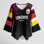 Queensland Papua New Guinea Custom Kimono Sleeve Blouse All Black Pacific PNG Tribal Style - Aussie Hoodie