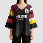 Queensland Papua New Guinea Custom Kimono Sleeve Blouse All Black Pacific PNG Tribal Style - Aussie Hoodie