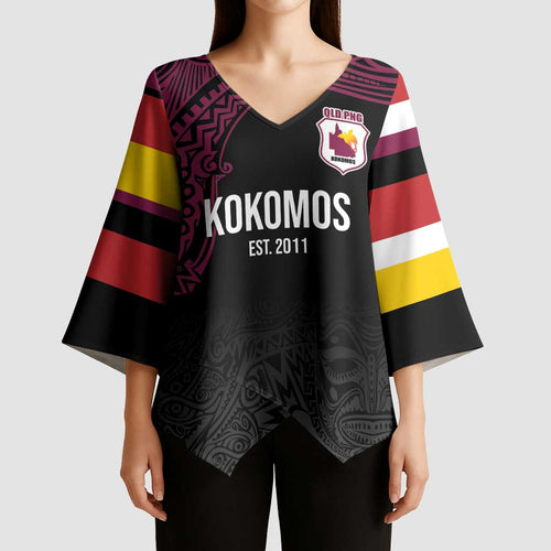 Queensland Papua New Guinea Custom Kimono Sleeve Blouse All Black Pacific PNG Tribal Style - Aussie Hoodie