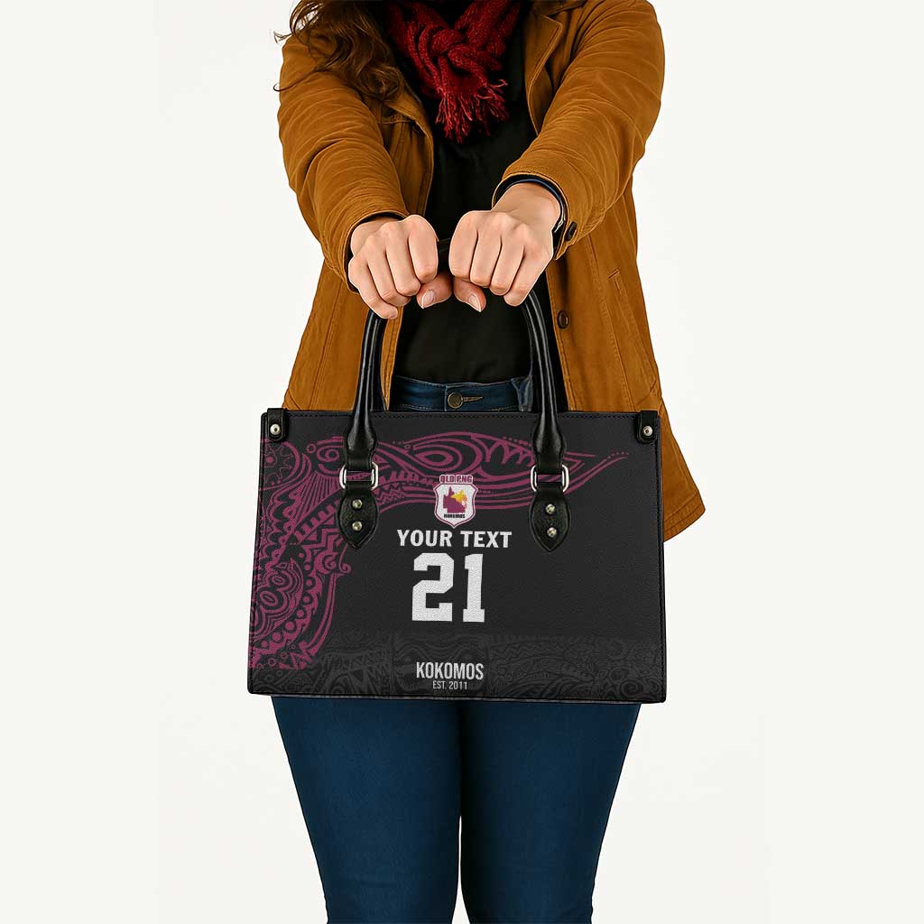 Queensland Papua New Guinea Custom Leather Bag All Black Pacific PNG Tribal Style - Aussie Hoodie