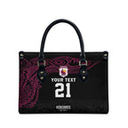 Queensland Papua New Guinea Custom Leather Bag All Black Pacific PNG Tribal Style - Aussie Hoodie