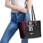 Queensland Papua New Guinea Custom Leather Tote Bag All Black Pacific PNG Tribal Style