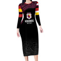 Queensland Papua New Guinea Custom Long Sleeve Bodycon Dress All Black Pacific PNG Tribal Style