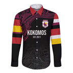 Queensland Papua New Guinea Custom Long Sleeve Button Shirt All Black Pacific PNG Tribal Style